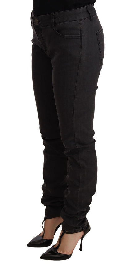 Black Cotton Stretch Skinny Mid Waist Women Denim Jeans