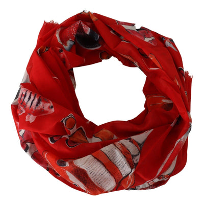 Red Fish Print Cotton Shawl Wrap Scarf