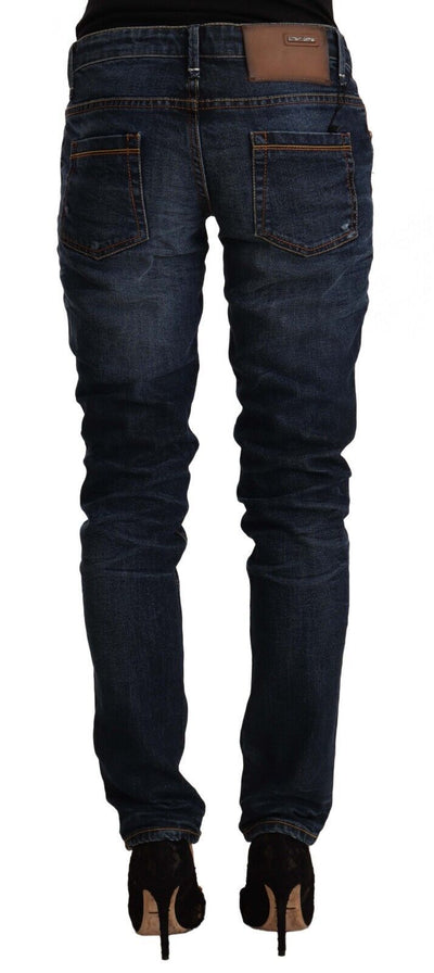 Blue Washed Cotton Mid Waist Skinny Denim Jeans