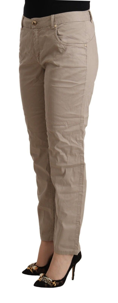 Beige Tencel Mid Waist Tapered Casual Pants