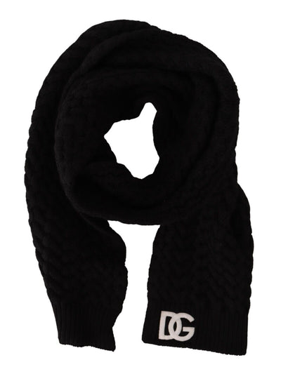 Black Knitted Logo Embroidery Wrap Shawl Scarf