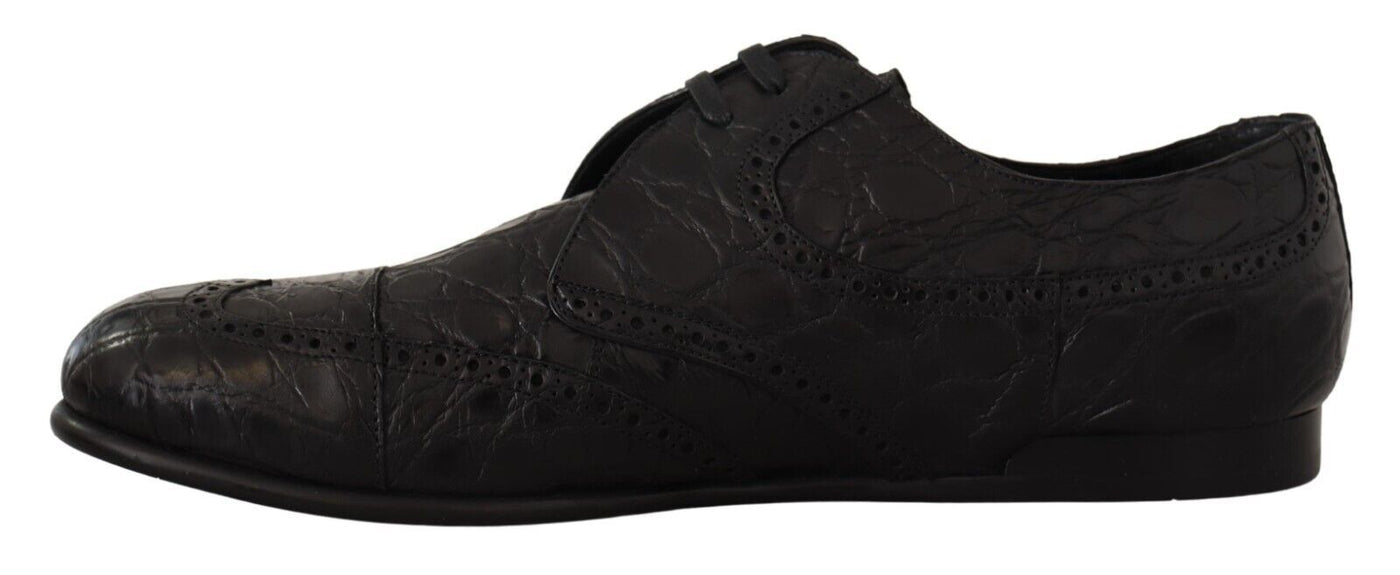 Black Caiman Leather Mens Derby Shoes