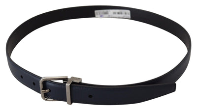 Blue Calf Leather Silver Tone Metal Buckle Belt