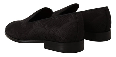 Black Floral Brocade Slippers Loafers Shoes