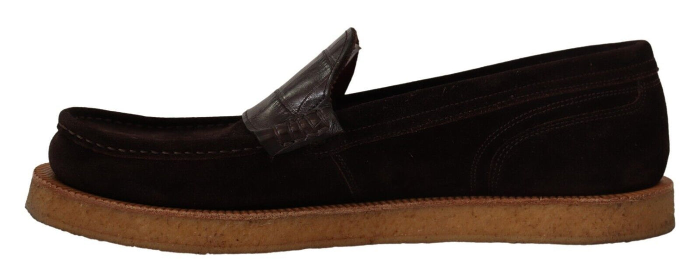 Brown Suede Leather Slip On Flats Moccasin Shoes