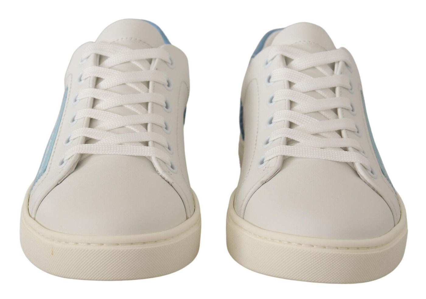 White Blue Leather Low Top Sneakers Shoes