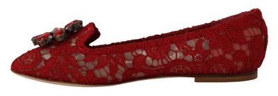 Red Lace Crystal Ballet Flats Loafers Shoes