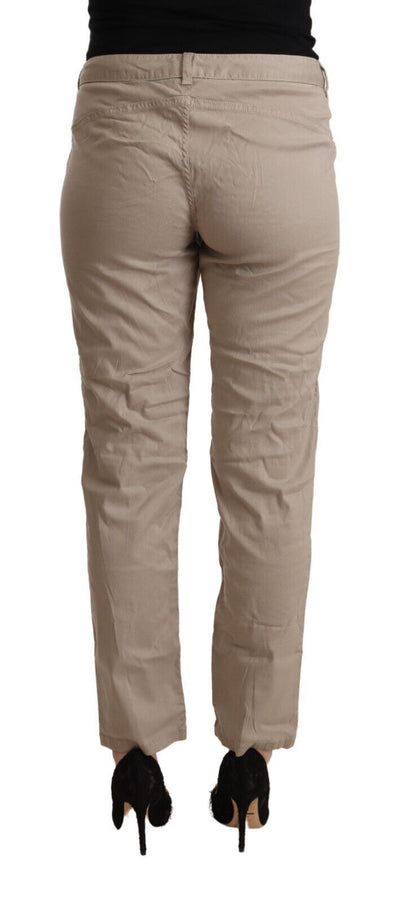 Beige Tencel Mid Waist Tapered Casual Pants