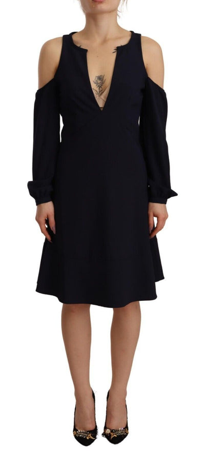 Black Long Sleeves Open Shoulder A-line Dress