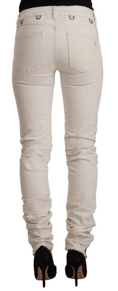 White Mid Waist Cotton Denim Slim Fit Jeans