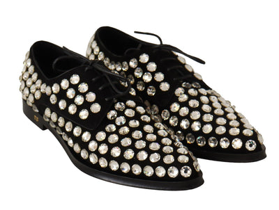 Black Leather Crystals Lace Up Formal Shoes