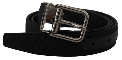 Black Grosgrain Leather Silver Buckle Belt