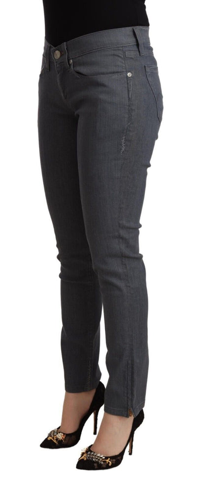 Gray Cotton Low Waist Skinny Denim Jeans