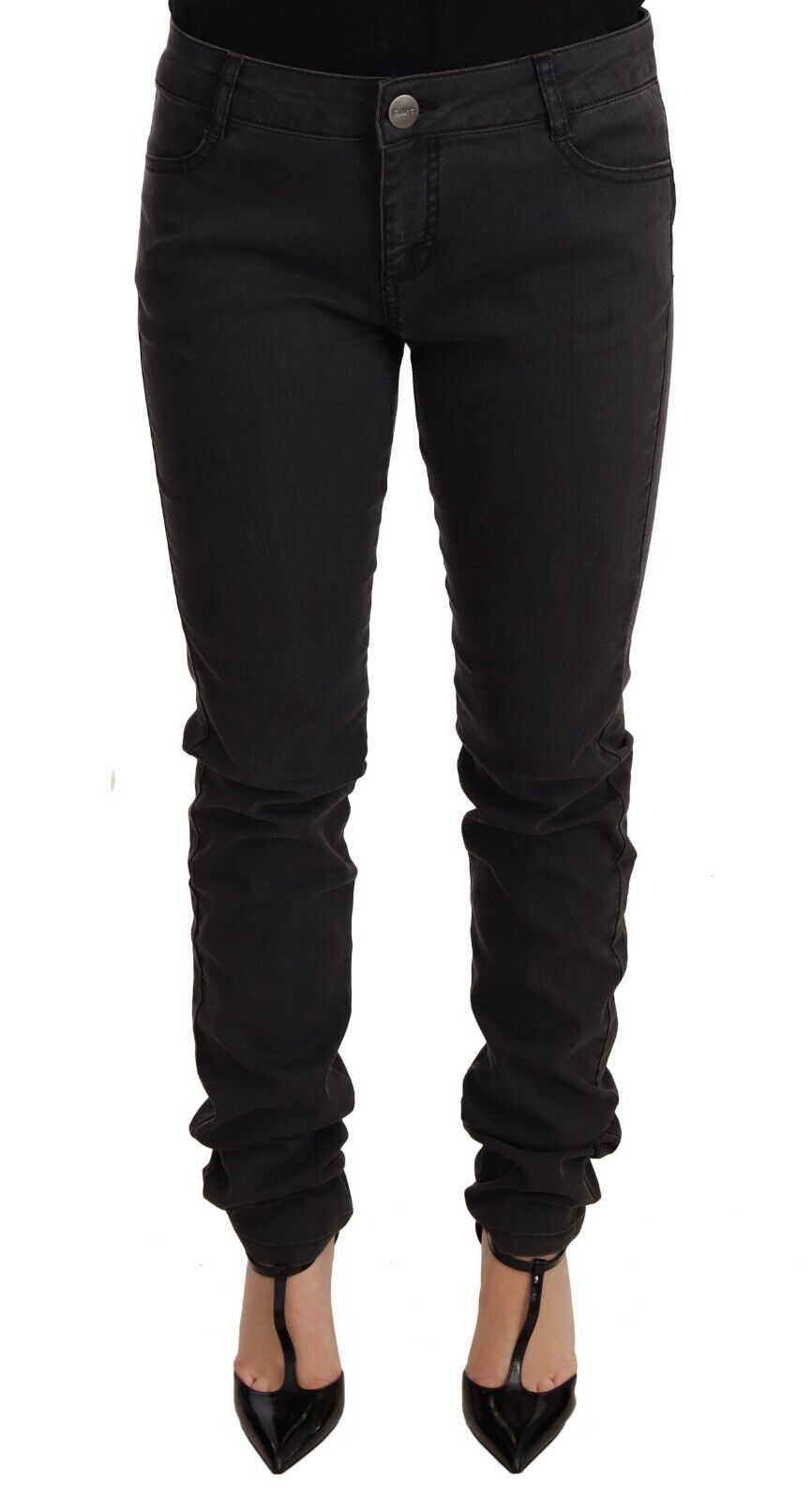 Black Cotton Stretch Skinny Mid Waist Women Denim Jeans