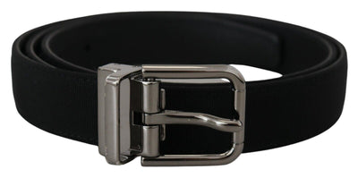 Black Grosgrain Leather Silver Buckle Belt