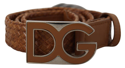 Brown Weaved Leather DG Logo Metal Buckle