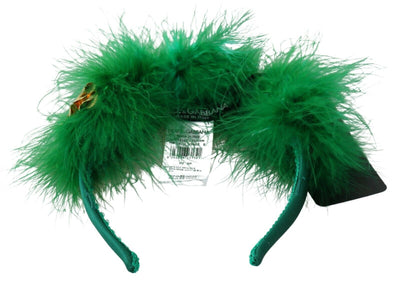 Green Silk Fur Crystal Flowers Tiara Headband