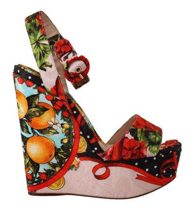 Multicolor Brocade Platform Heels Sandals Shoes