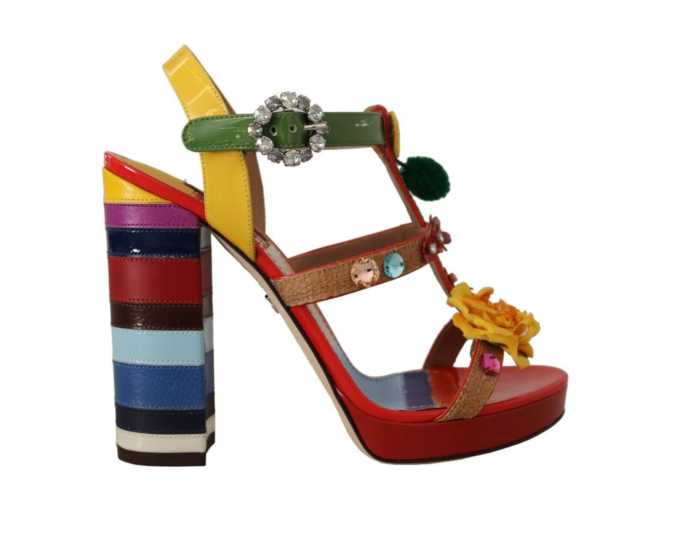 Multicolor Crystals Ankle Strap Heels Sandals Shoes