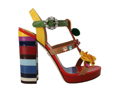 Multicolor Crystals Ankle Strap Heels Sandals Shoes