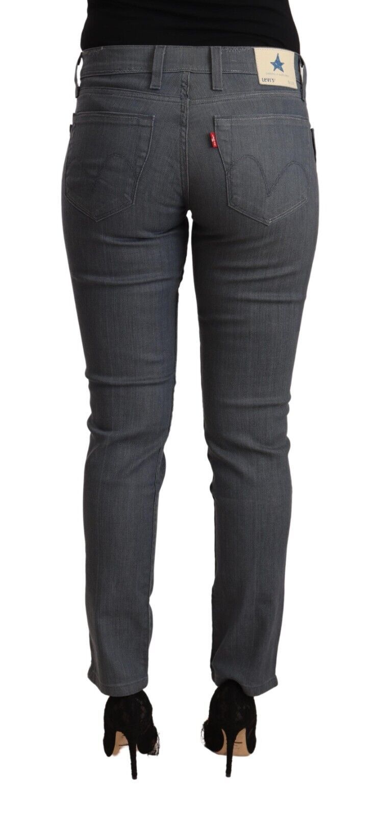 Gray Cotton Low Waist Skinny Denim Jeans