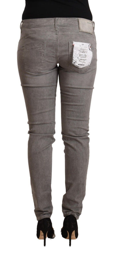 Gray Cotton Low Waist Skinny Push Up Denim Jeans