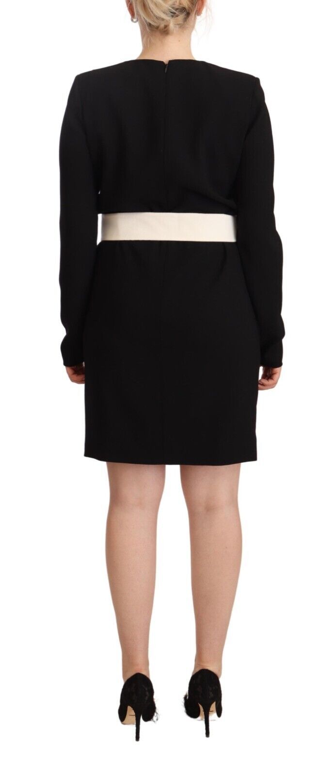 Black Wool Long Sleeves Belted Mini Sheath Dress