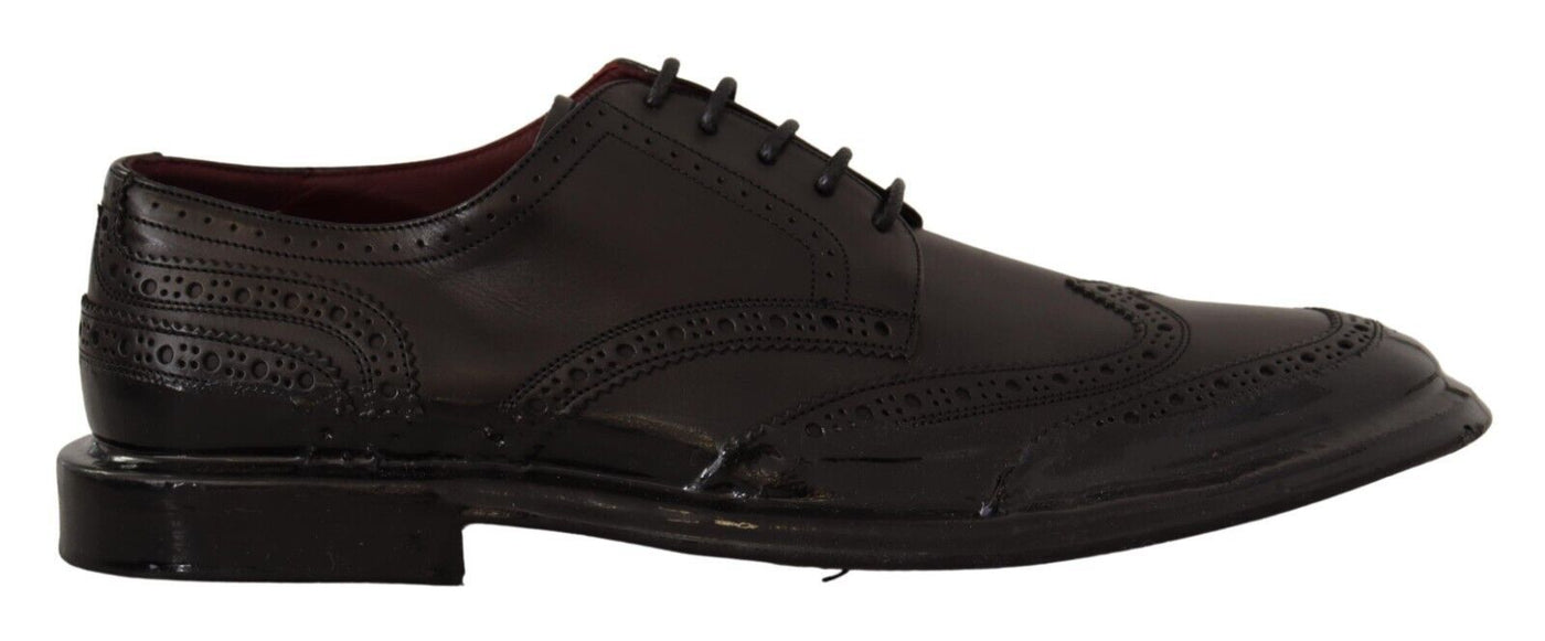 Black Leather Oxford Wingtip Formal Derby Shoes