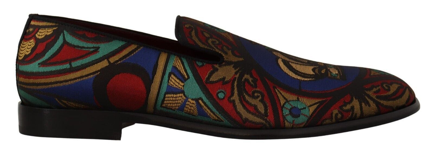 Multicolor Jacquard Crown Slippers Loafers Shoes