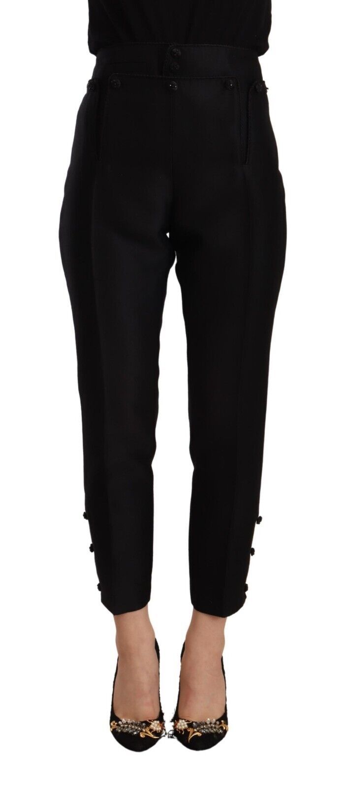 Black Wool High Waist Skinny Women Pants