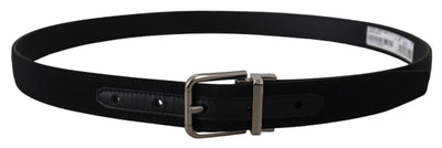 Black Grosgrain Leather Silver Buckle Belt