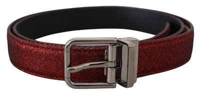 Red Glittered Leather Silver Metal Buckle