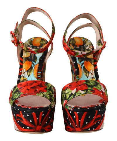 Multicolor Brocade Platform Heels Sandals Shoes