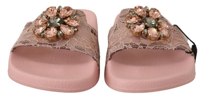 Pink Lace Crystal Sandals Slides Beach Shoes