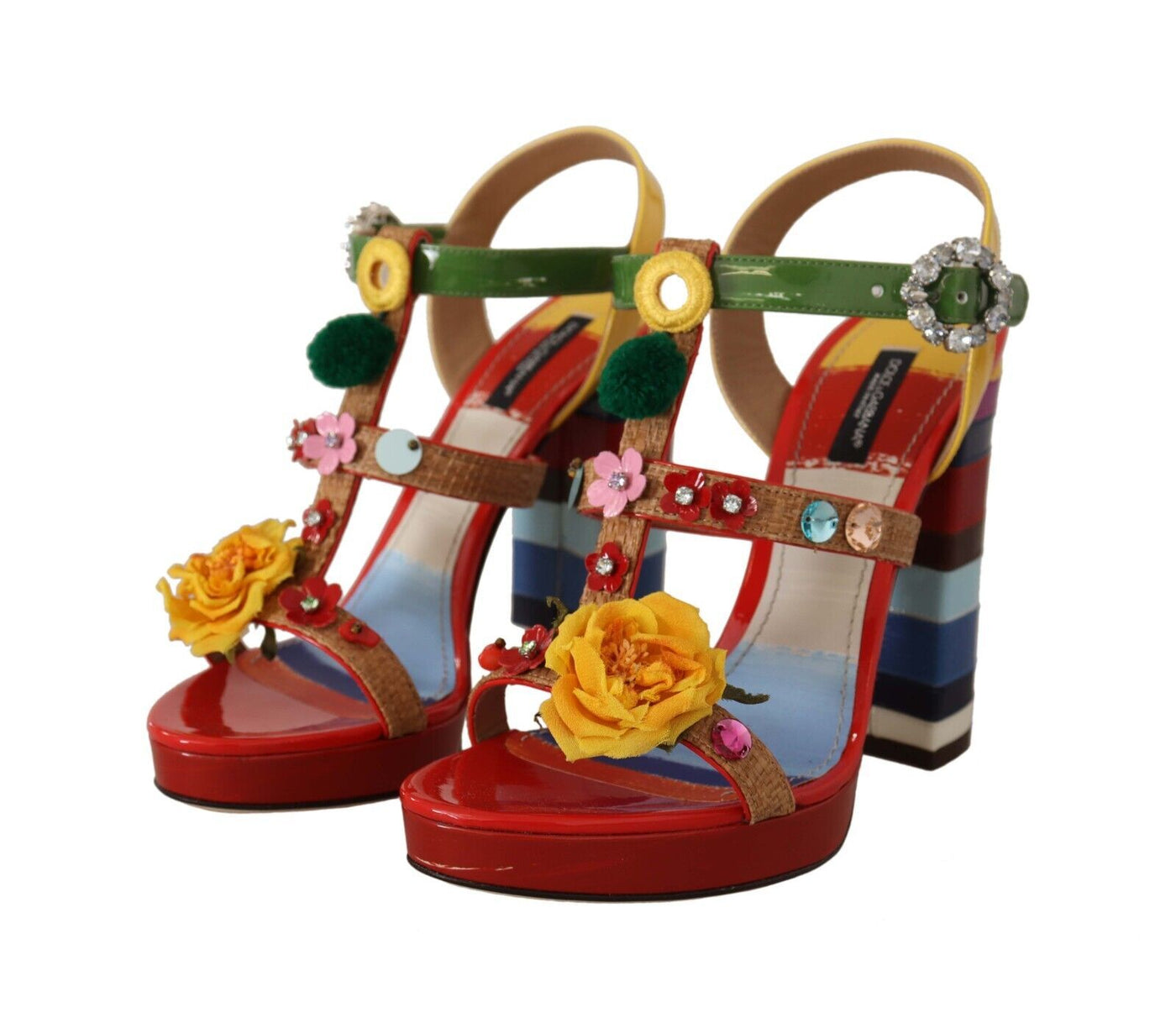 Multicolor Crystals Ankle Strap Heels Sandals Shoes