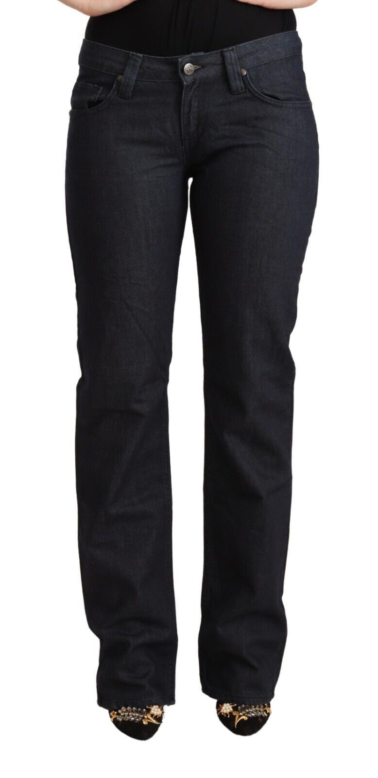 Dark Blue Cotton Stretch Low Waist Straight Denim Jeans