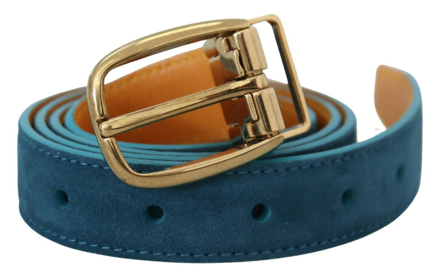 Blue Velvet Leather Silver DG Metal Buckle Belt