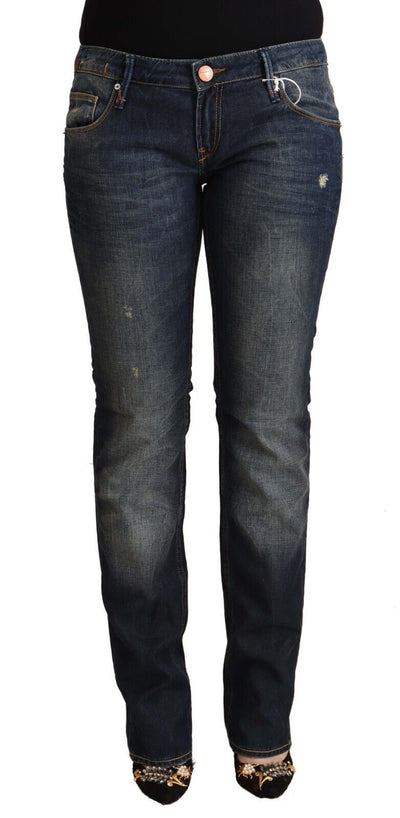 Blue Washed Cotton Low Waist Skinny Denim Jeans