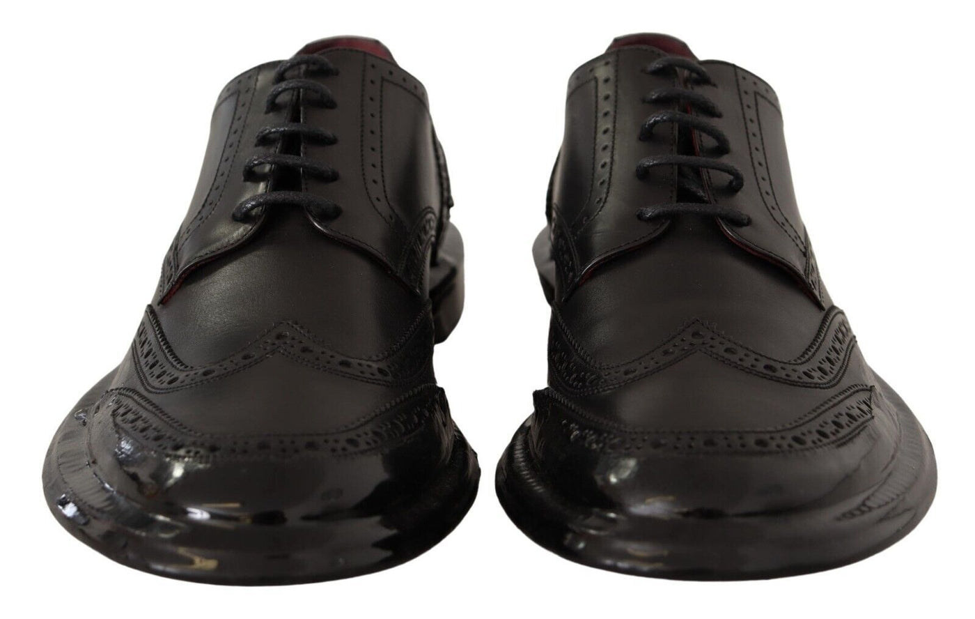 Black Leather Oxford Wingtip Formal Derby Shoes