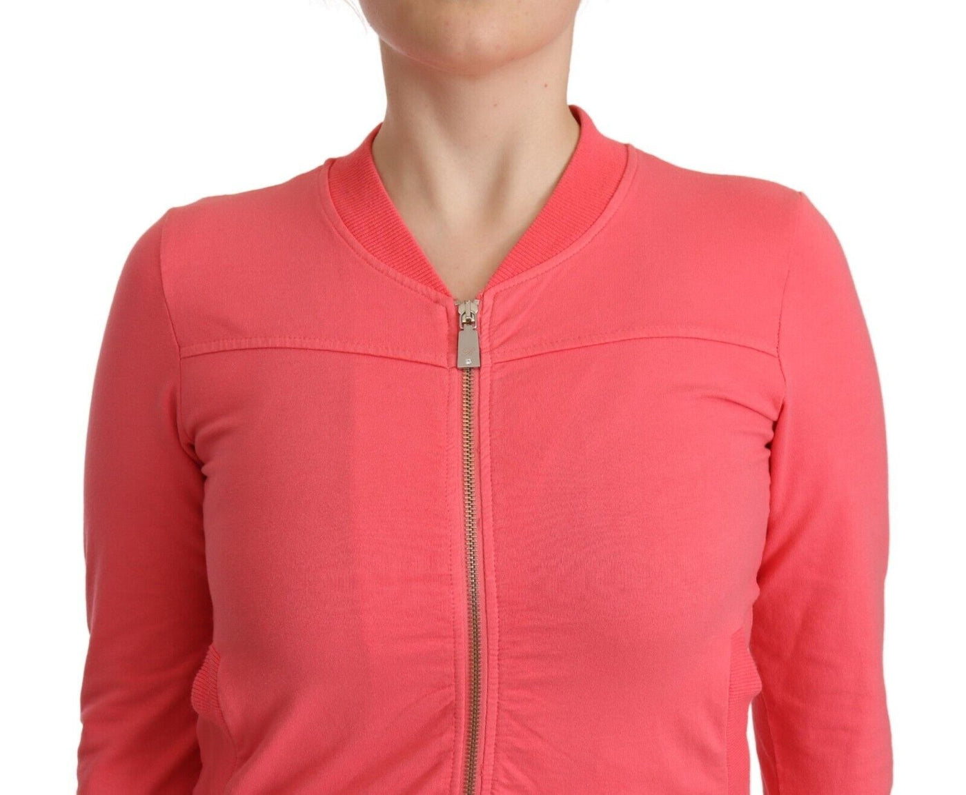 Pink 3/4 Sleeve Zip Embellished Sweater