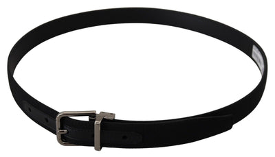 Black Grosgrain Leather Silver Buckle Belt