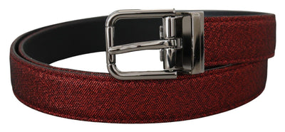 Red Glittered Leather Silver Metal Buckle