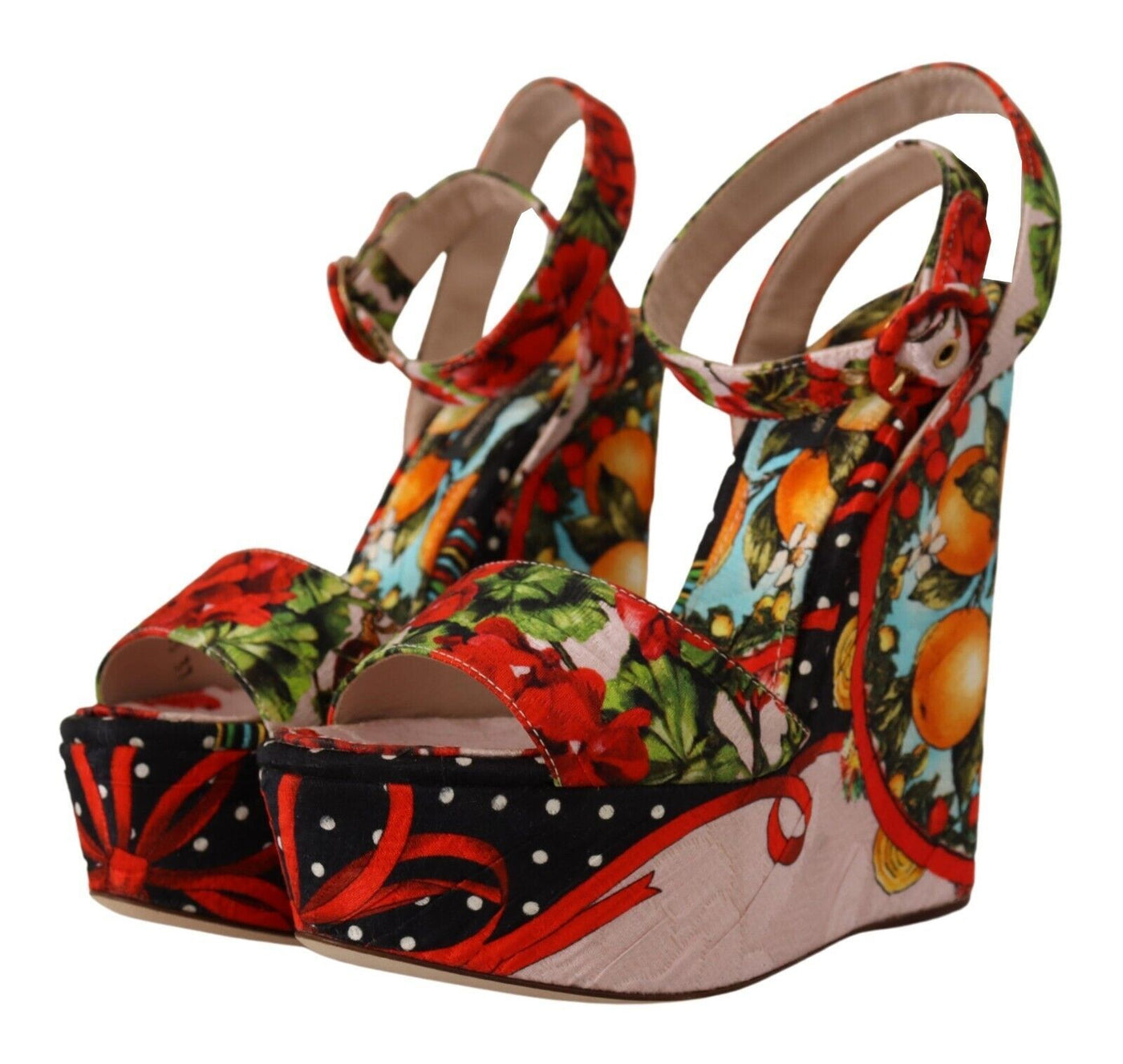 Multicolor Brocade Platform Heels Sandals Shoes