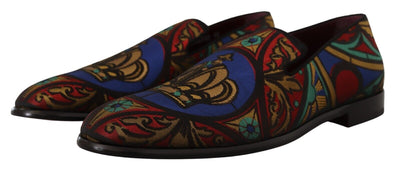 Multicolor Jacquard Crown Slippers Loafers Shoes