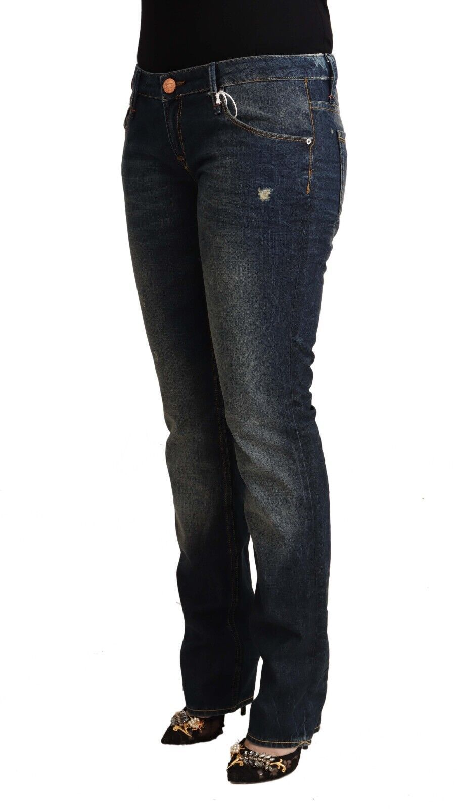 Blue Washed Cotton Low Waist Skinny Denim Jeans