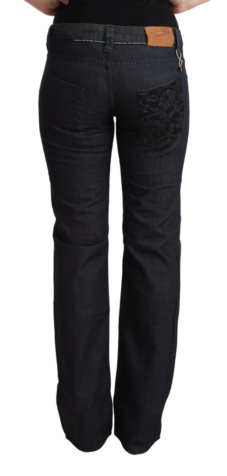 Dark Blue Cotton Stretch Low Waist Straight Denim Jeans