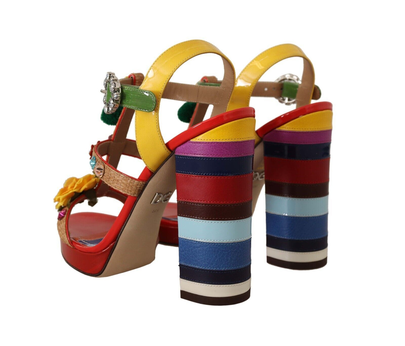 Multicolor Crystals Ankle Strap Heels Sandals Shoes