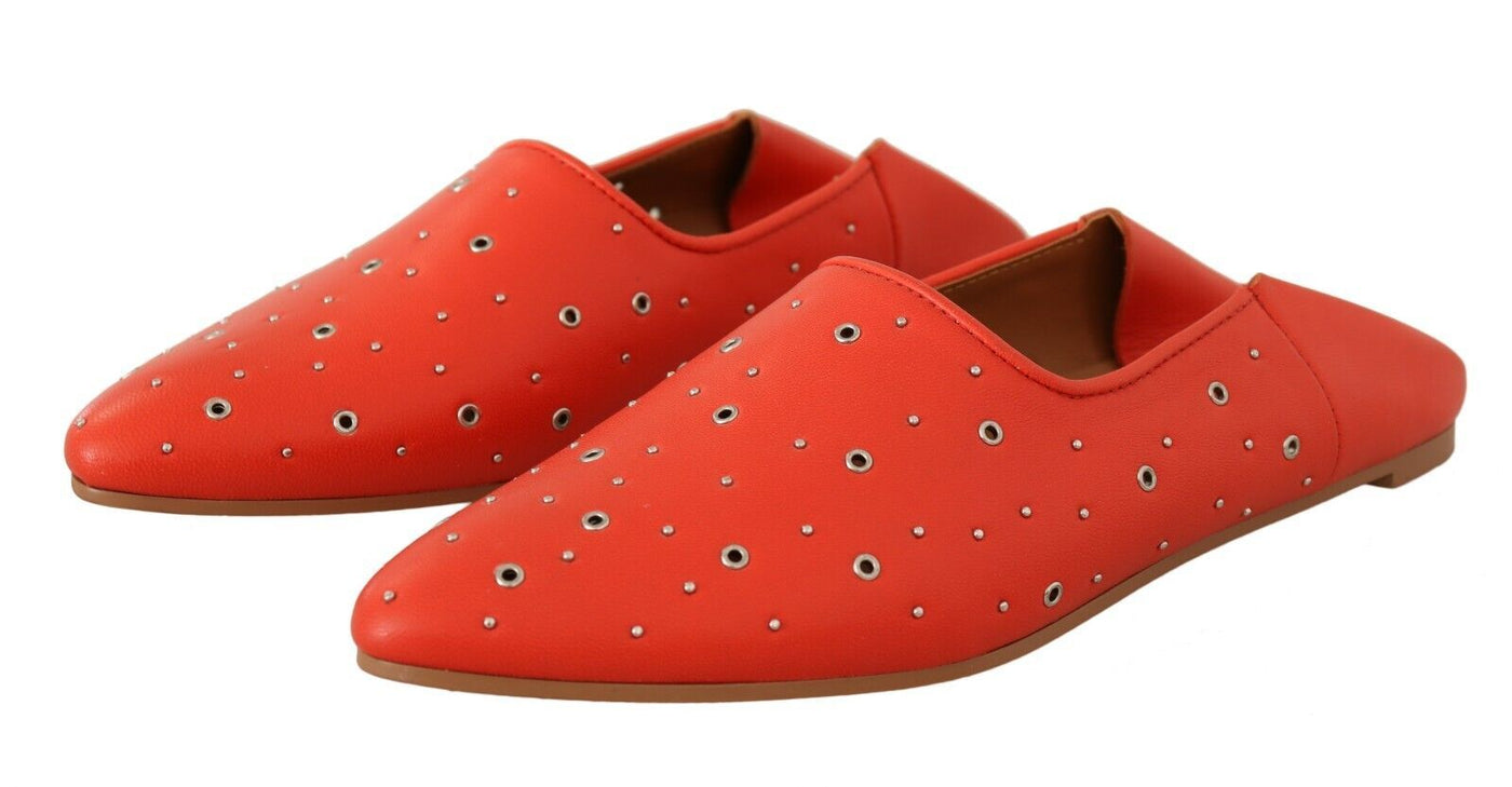 Orange Leather Eyelet Slides Flats Loafers Shoes