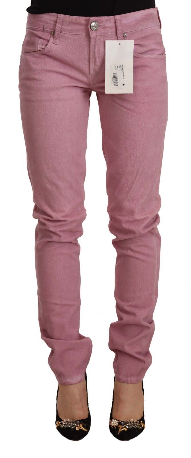 Pink Cotton Slim Fit Women Denim Skinny Jeans