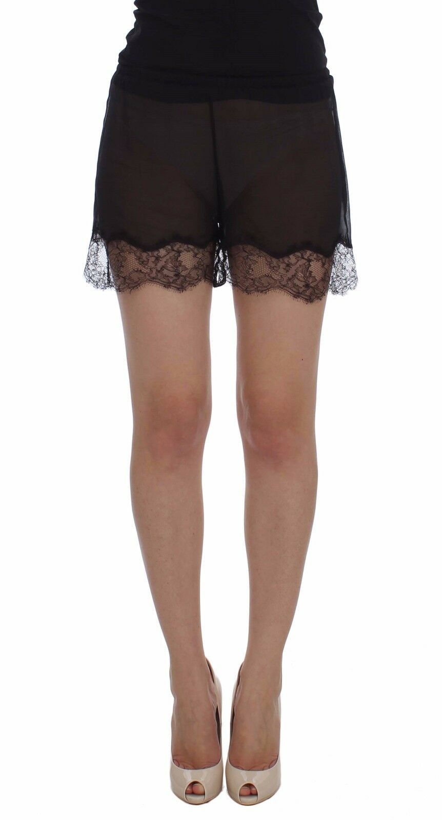 Black Floral Lace Silk Sleepwear Shorts